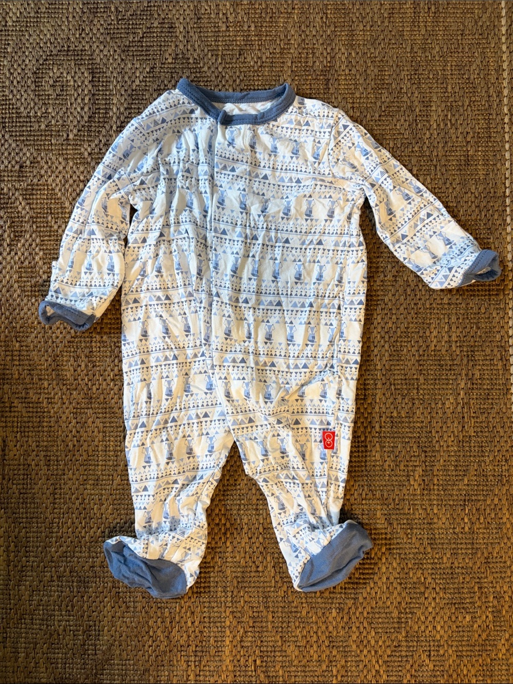 Magnetic Me Cream and blue  fox Print Footie pajamas One-Piece